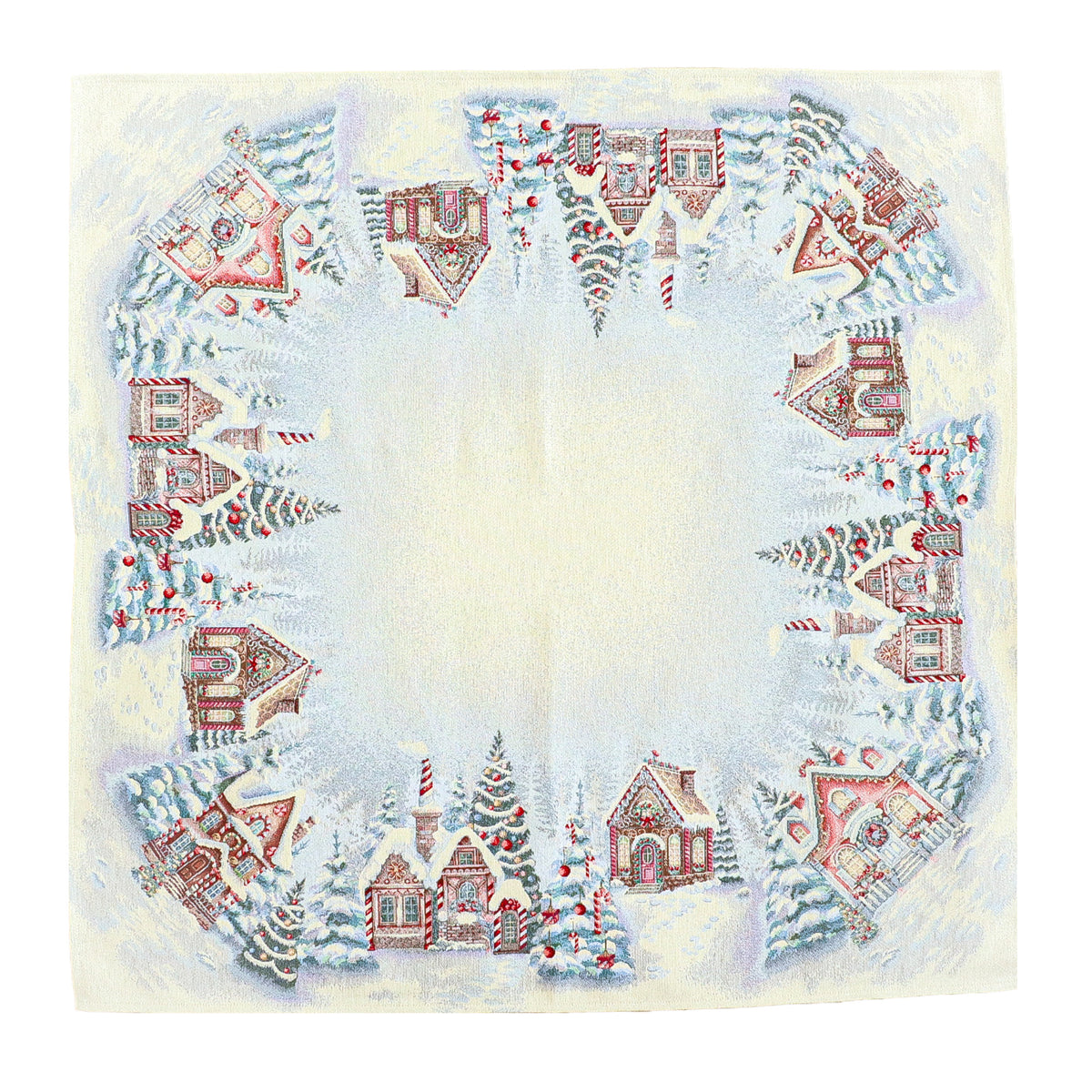 Karácsonyi asztalterítő – Mézeskalácsos minta, 96×100 cm, gobelin, ezüst lurex