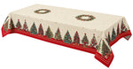 Karácsonyi asztalterítő – Karácsonyfás, piros szélű minta, 137×180 cm, gobelin, arany lurex