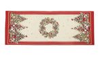 Karácsonyi asztali futó – Karácsonyfás, piros szélű mintás asztali futó, 44×180 cm, gobelin, arany lurex