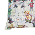 Karácsonyi díszpárnahuzat Winter kids hógolyózós, 45×45 cm – gobelin, ezüst lurexszel