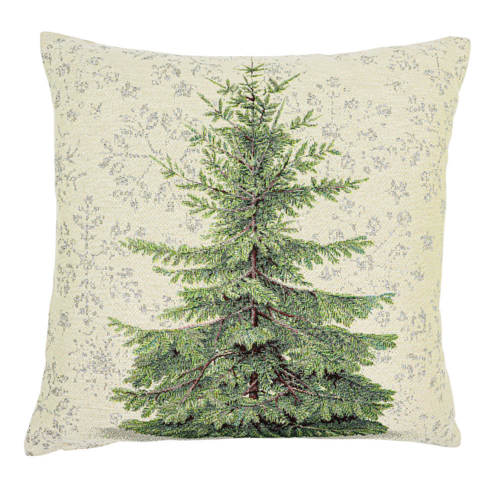 Karácsonyi díszpárnahuzat Silver forest, fenyőfás, 45×45 cm – gobelin, ezüst lurexszel