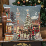 Karácsonyi díszpárnahuzat Városi fények, 45×45 cm – gobelin, arany lurexszel