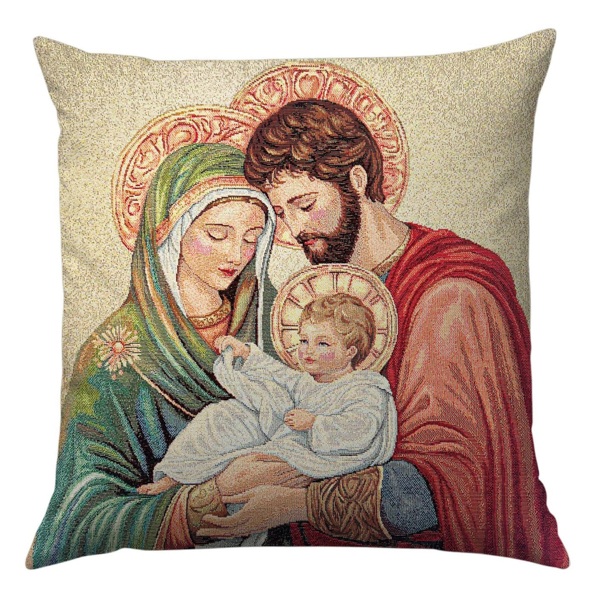 Karácsonyi díszpárnahuzat Szent család, 45×45 cm – gobelin, arany lurexszel