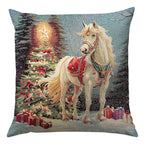 Karácsonyi díszpárnahuzat Fehér lovas, 45×45 cm – gobelin, arany lurexszel