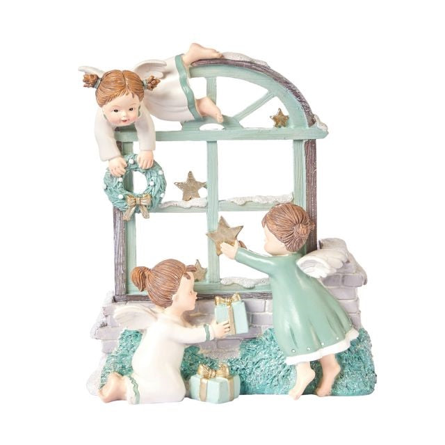 Karácsonyi ablak angyalokkal LED-es 20,5 cm