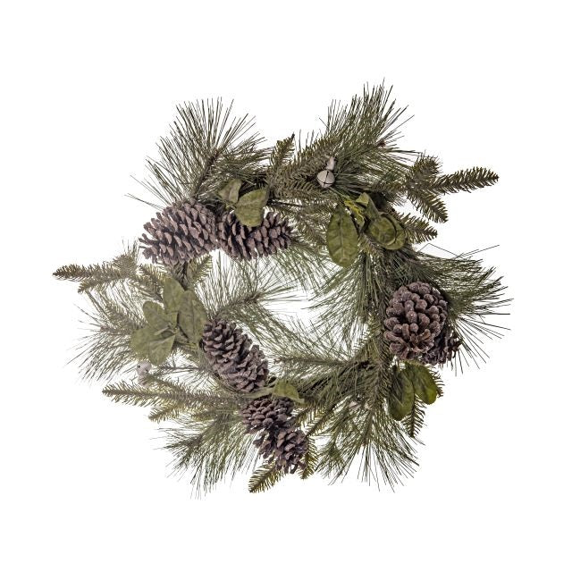 Karácsonyi koszorú fenyővel tobozzal csengettyűvel 65 cm