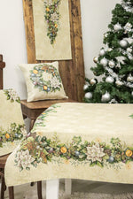 Karácsonyi asztalterítő – Advent karácsonyi koszorús minta, 137×240 cm, gobelin, arany lurex