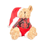 Karácsonyi Maci skandi kockás ruhában sapkában 40 cm