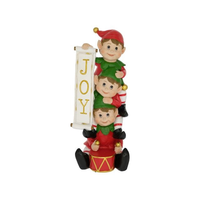 Karácsonyi Manók dobbal Joy felirattal LED-es 13x13x31 cm