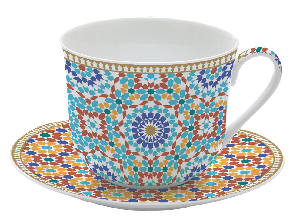 Porcelán nagy reggeliző csésze aljjal díszdobozban Coffee Mania Marrekech