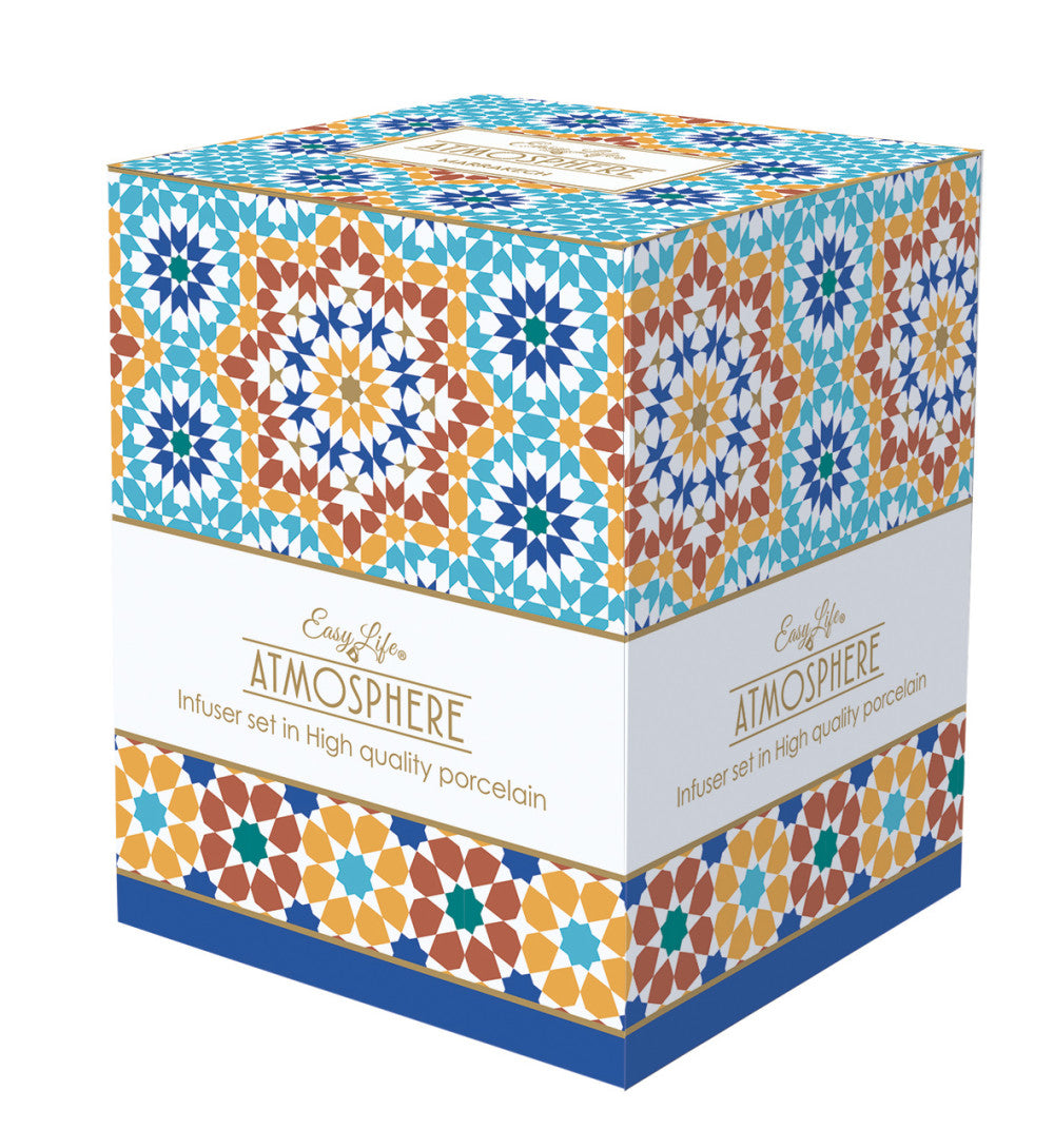 Porcelán bögre fém szűrővel díszdobozban Coffee Mania Marrekech