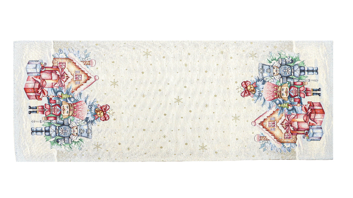 Karácsonyi asztali futó – Pink diótörős mintás asztali futó, 44×180 cm, gobelin, lurex nélkül