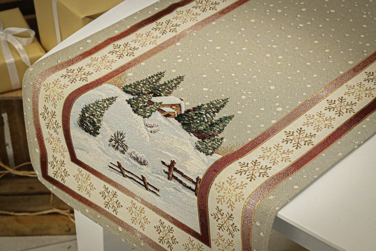 Karácsonyi asztali futó – Csendes éj 2 mintás asztali futó, 37×100 cm, gobelin, lurex nélkül