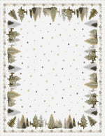 Karácsonyi asztalterítő – Arany szarvas és fenyő mintás minta, 137×180 cm, gobelin, arany lurex