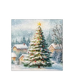 Karácsonyi szalvéta – Fa a hóban, 25x25 cm, 20 db-os