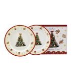 Karácsonyi Porcelán desszertes tányér szett, 2 db-os, 19 cm, dobozban, Christmas Tree 3