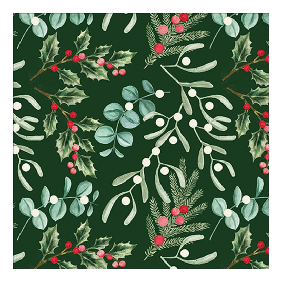 Karácsonyi szalvéta Foliagle scatter green 33x33 cm 20 db-os