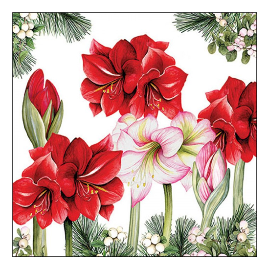 Karácsonyi szalvéta Blooming amaryllis white 33x33 cm 20 db-os