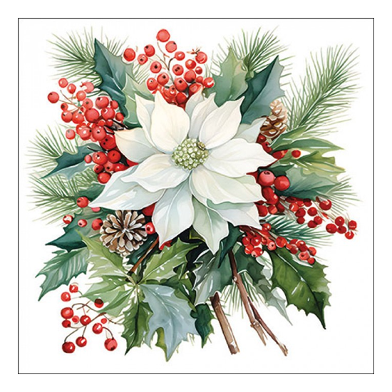 Karácsonyi szalvéta Poinsettia bouquet white 33x33 cm 20 db-os