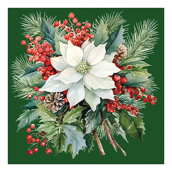 Karácsonyi szalvéta Poinsettia bouquet green 33x33 cm 20 db-os