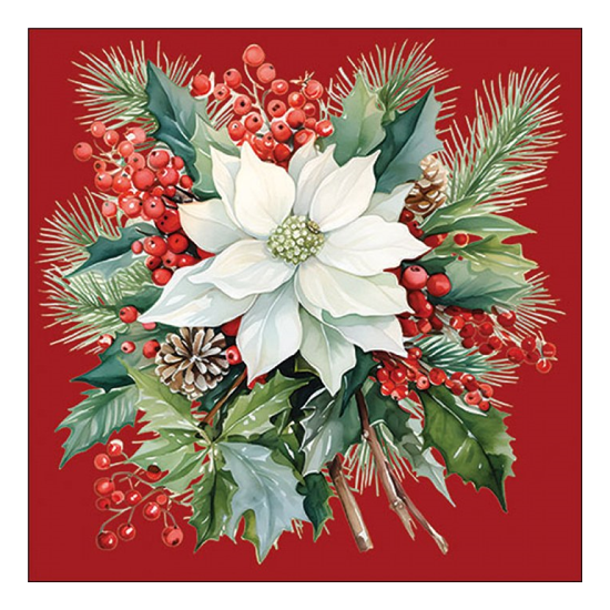 Karácsonyi szalvéta Poinsettia bouquet red 33x33 cm 20 db-os