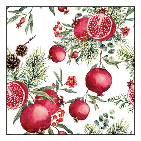 Karácsonyi szalvéta Pomegranates white 33x33 cm 20 db-os
