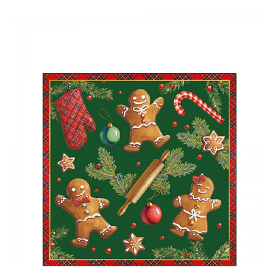 Karácsonyi szalvéta Gingerbread cookies green 25x25 cm 20 db-os