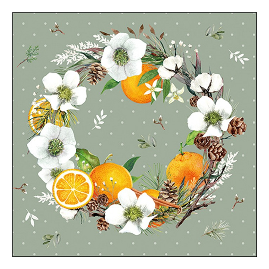 Karácsonyi szalvéta Helleborus and oranges 33x33 cm 20 db-os