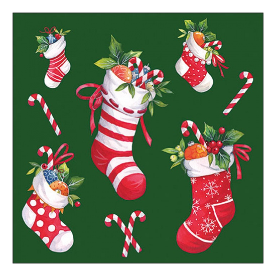 Karácsonyi szalvéta X-mas stockings green 33x33 cm 20 db-os
