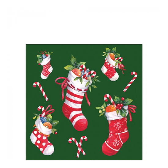Karácsonyi szalvéta X-mas stockings green 25x25 cm 20 db-os