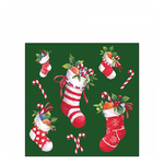 Karácsonyi szalvéta X-mas stockings green 25x25 cm 20 db-os