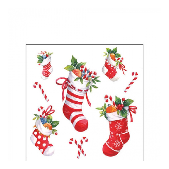Karácsonyi szalvéta X-mas stockings white 25x25 cm 20 db-os