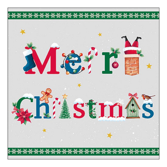 Karácsonyi szalvéta Merry message green 33x33 cm 20 db-os