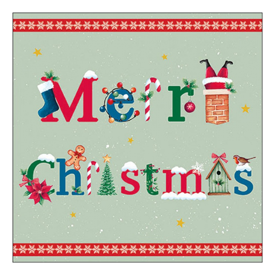 Karácsonyi szalvéta Merry message sage 33x33 cm 20 db-os