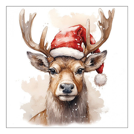 Karácsonyi szalvéta Deer with Santa hat white 33x33 cm 20 db-os