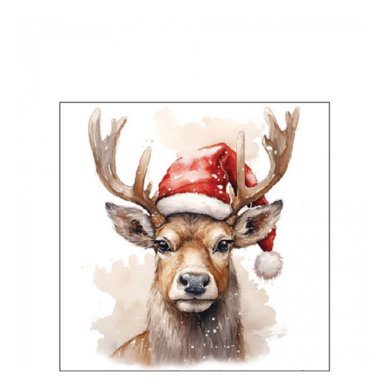 Karácsonyi szalvéta Deer with Santa hat white 25x25 cm 20 db-os