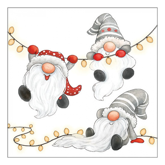 Karácsonyi szalvéta Gnomes on the light chain white 33x33 cm 20 db-os