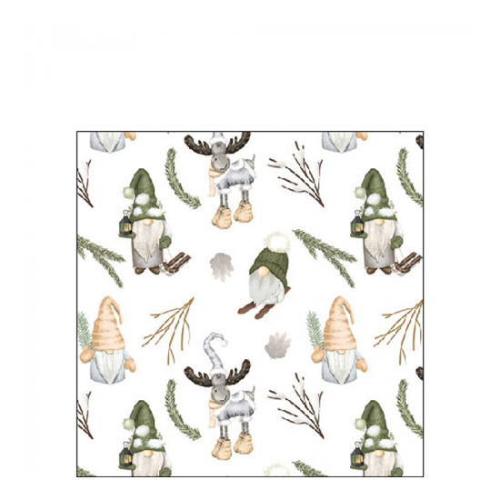 Karácsonyi szalvéta Forest gnomes white 25x25 cm 20 db-os