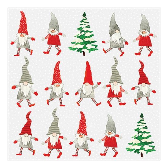 Karácsonyi szalvéta Dancing gnomes 33x33 cm 20 db-os