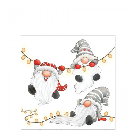 Karácsonyi szalvéta Gnomes on the light chain white 25x25 cm 20 db-os