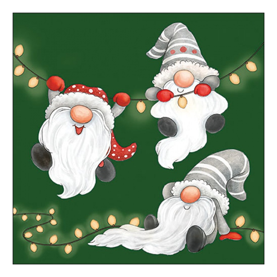 Karácsonyi szalvéta Gnomes on the light chain green 33x33 cm 20 db-os