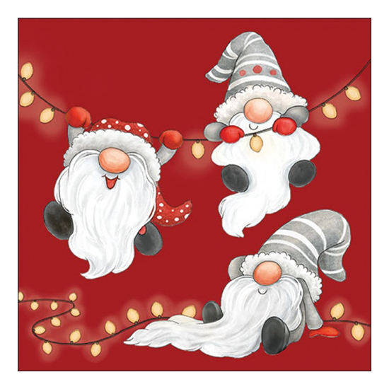 Karácsonyi szalvéta Gnomes on the light chain red 33x33 cm 20 db-os