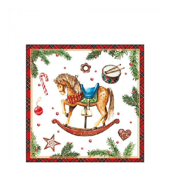 Karácsonyi szalvéta Classic rocking horse white 25x25 cm 20 db-os