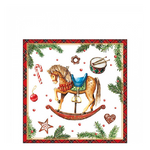 Karácsonyi szalvéta Classic rocking horse white 25x25 cm 20 db-os