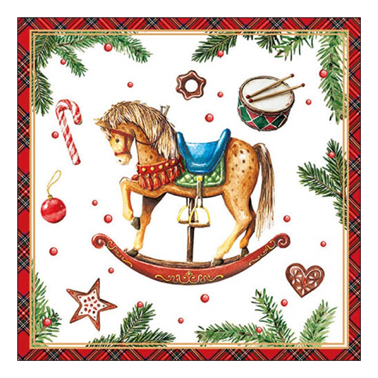 Karácsonyi szalvéta Classic rocking horse white 33x33 cm 20 db-os
