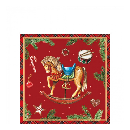 Karácsonyi szalvéta Classic rocking horse red 25x25 cm 20 db-os