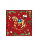 Karácsonyi szalvéta Classic rocking horse red 25x25 cm 20 db-os