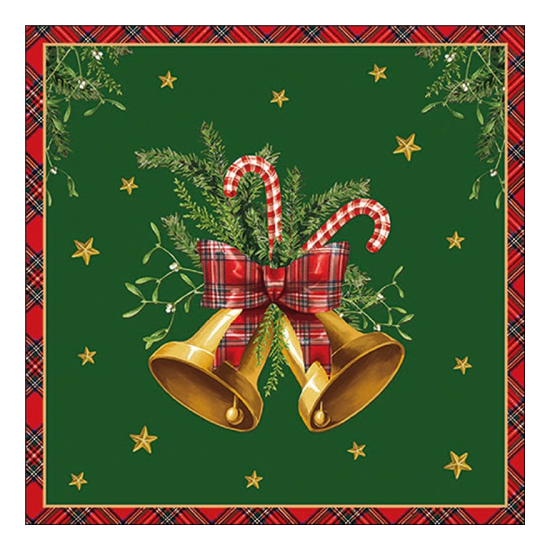 Karácsonyi szalvéta Scottish bells green 33x33 cm 20 db-os