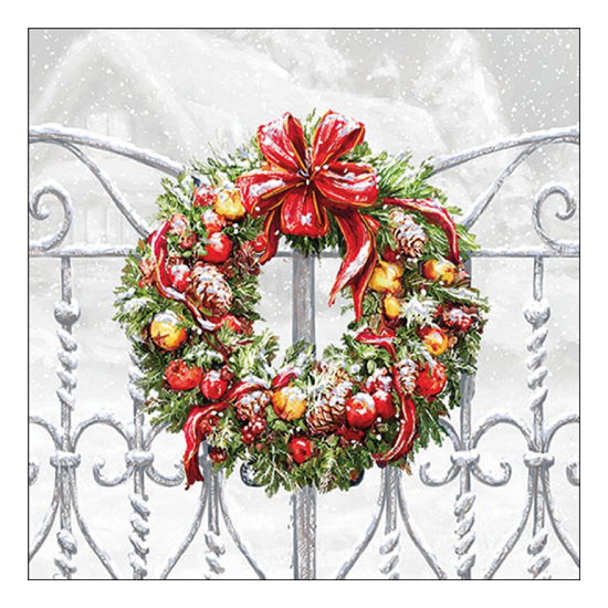 Karácsonyi szalvéta Wreath on fence 33x33 cm 20 db-os