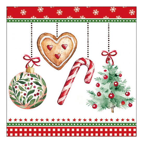 Karácsonyi szalvéta Ornaments on a cord white 33x33 cm 20 db-os